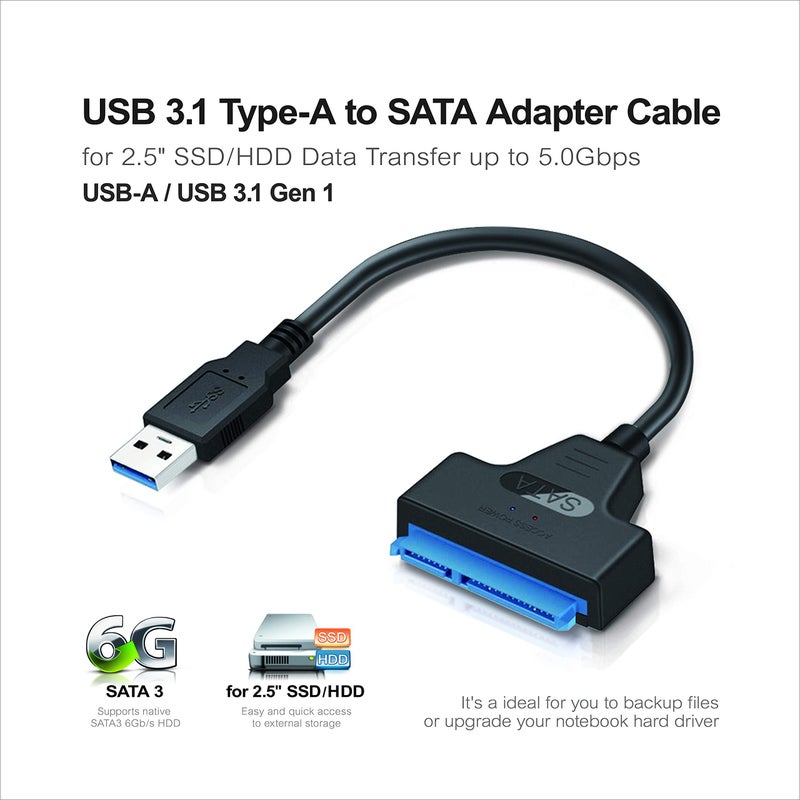 Mediasonic SATA to USB Cable â€“ USB 3.0 / USB 3.2 Gen 1 to 2.5â€ SATA SSD/Hard Drive Adapter Support UASP (HND5-SU3) - Image 3
